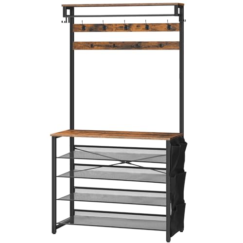 HOOBRO Árbol de Pasillo, Perchero de Entrada, Mueble de Recibidor con Zapatero de 5 Niveles, para Recibidor, Entrada, Armario, Marrón Rústico EBF76MT01