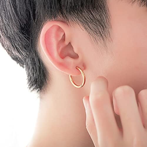 Bo Win 5 Pairs Stainless Steel Clip on Earrings for Men Women, Hoop Black Silver Ear Cuff Men, Fake Non Pierced Women Gold Hypoallergenic 15MM, blue rainbow