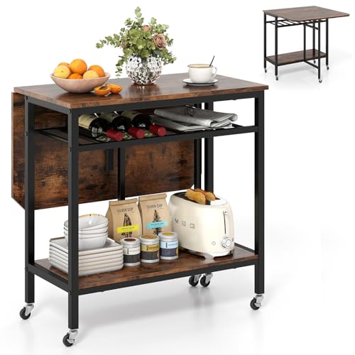 Giantex Folding Dining Table with 5 Wheels, Extendable Bar Tables