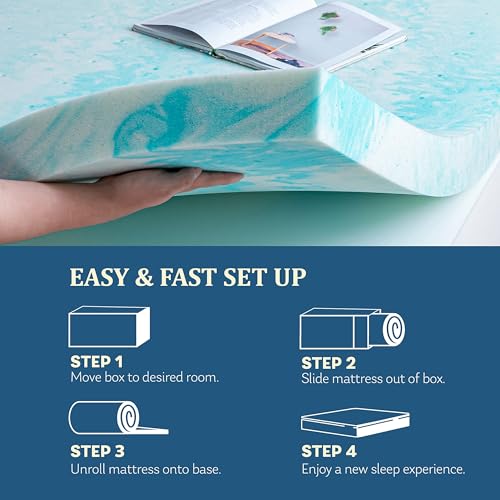 Image of EGO 4 Inch Full Mattress Topper Gel Memory Foam for Pressure Relief | Cooling Gel Infused, Ventilated Design Bed Topper in a Box, CertiPUR-US Certified, 75 inchLx54 inchW