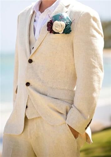 Linen Mens Suits Summer Beach Wedding Mens Tuxedo Grooms3