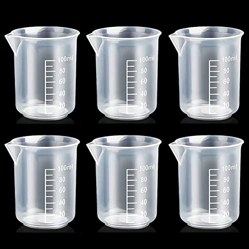 Taza medidora líquida del plástico transparente 100ml – pequeño laboratorio transparente de la medicina Taza de vasos graduadas Mediana cocina doméstica de cocina Contenedores de medida (6 piezas)