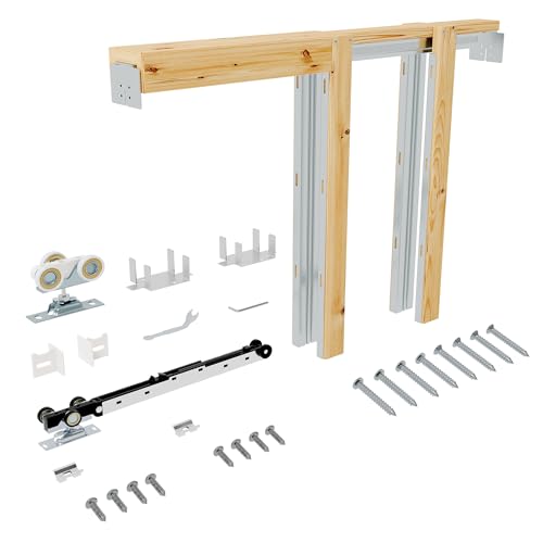 Kit de marco para puerta corredera de bolsillo 24" x 80" con mecanismo de cierre suave bidireccional de 120 lbs, herrajes para puertas de 24" a 36" de ancho, instalación fácil y deslizamiento silencioso miniatura 1