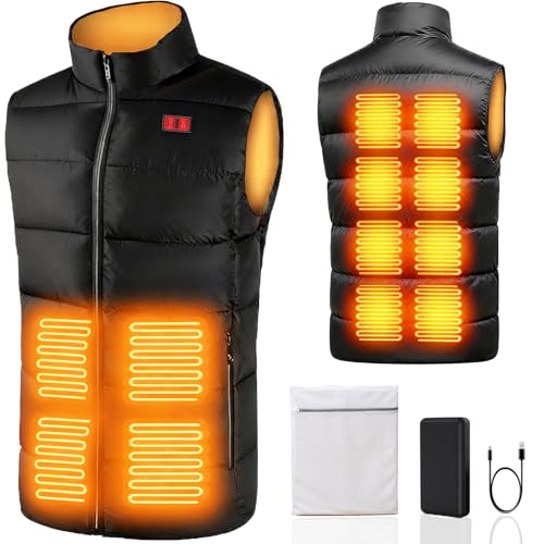 SNZ Gilet chauffant pour homme et femme avec batterie, 12 zones de chauffage, veste chauffante électrique pour l'extérieur, le travail, le camping, Noir (avec batterie 10 000 mAh), Large
