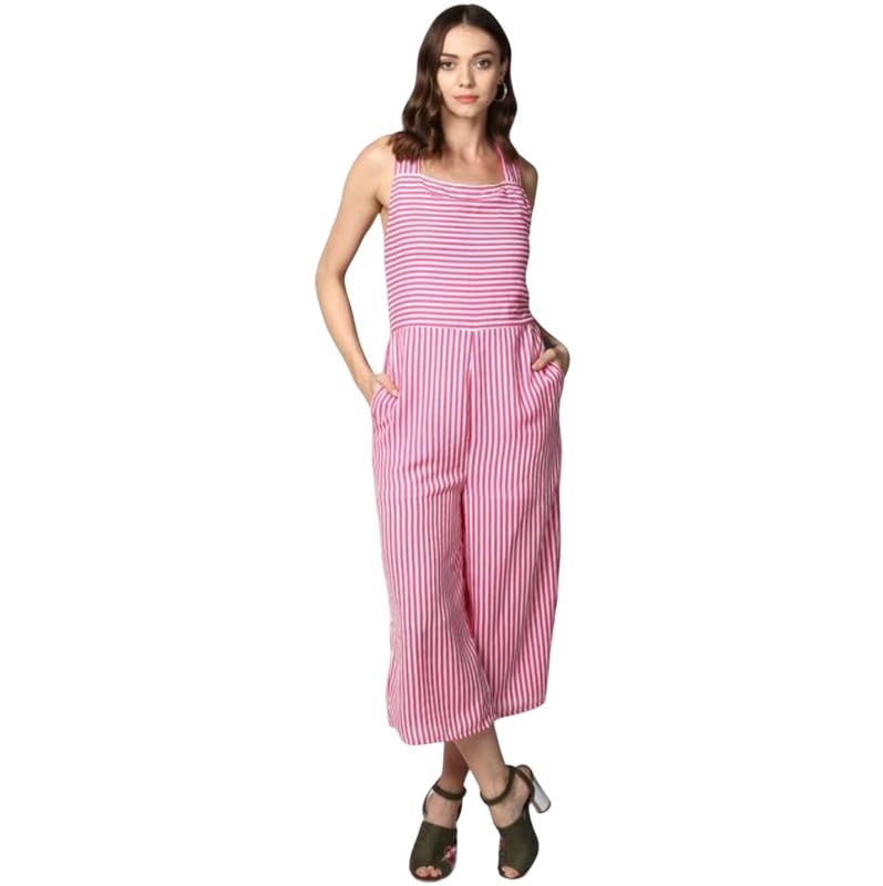 Tomar CreationWomen's Polyester Striped Sleeveless Jumpsuit (Pink, XL)-PID61784-picture-16