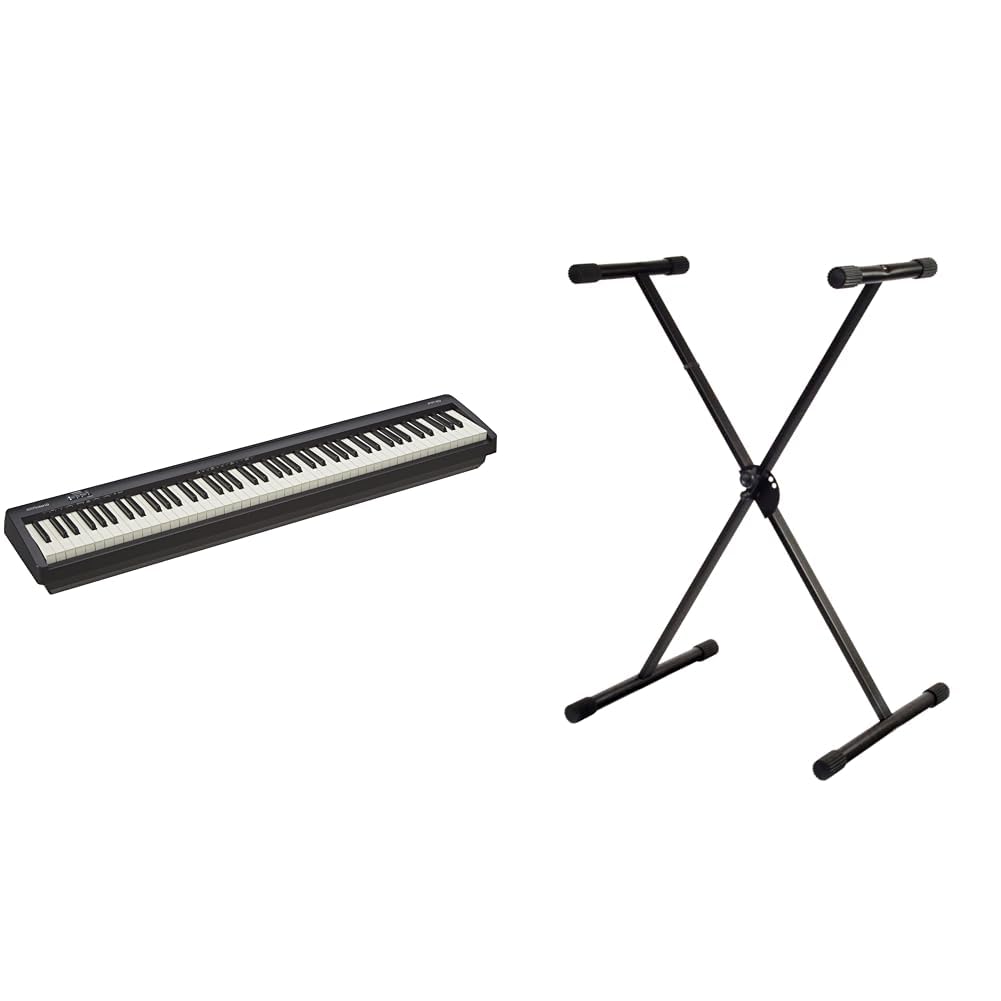 Roland FP-10 — Piano digital de 88 teclas portátil, ideal para tocar en casa y practicar, negro & PURE GEWA GEWA F900520 - Soporte de teclado, patas perfil simple,negro