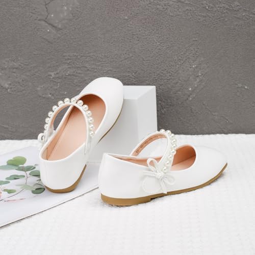 Little Girls Pearl Strap Mary Jane Ballet Flats Bowknot Flower Girl Princess Dress Shoes for Wedding, Party, School 6