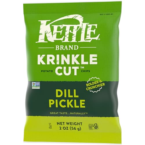 Image of Kettle Brand Potato Chips, Krinkle Cut, Dill Pickle Kettle Chips, Snack Bag 2 Oz