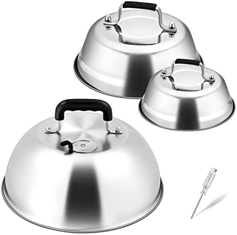 Cheese Melting Dome Set of 3, Joyfair Griddle Basting Covers, Stainless Steel Grill Cooking Lids with Adjustable Vent For Outdoor BBQ/Kitchen, Heavy Gauge Metal & Heat-resistant Handle(6.5’’-9’’-12’’)
