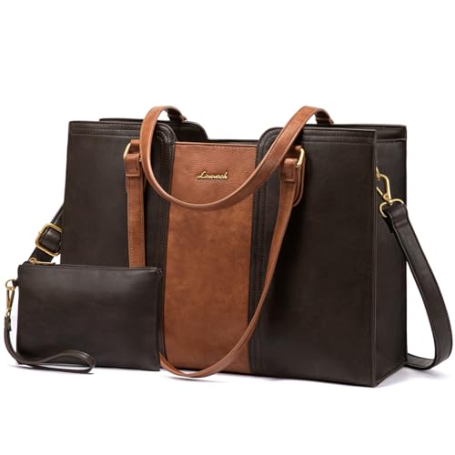 Image of LOVEVOOK Laptop Bag for Women - Waterproof Work Bag for Women & Vintage Laptop Tote Purse with Wristlet