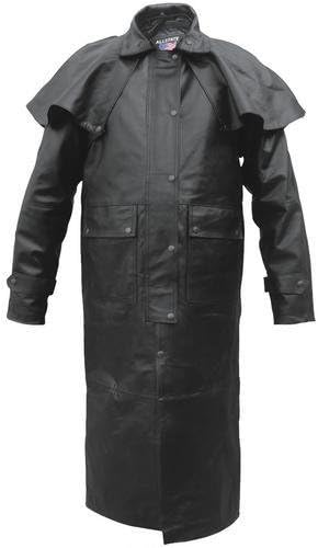 Duster Coat with Zip-out liner, Leg-straps, and Removable Cape, Split Cowhide Leather Duster Coat with Zip-out liner, Leg-straps, and Removable Cape, Split Cowhide Leather