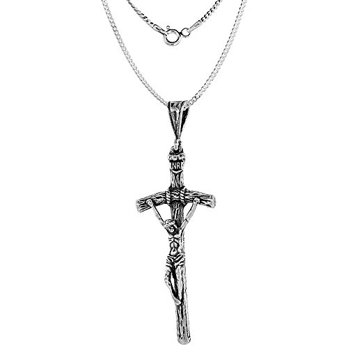 2 1/8 inch (53mm) Sterling Silver Pope John Paul II Pastoral Crucifix Necklace Oxidized finish available with or w/o Chain2