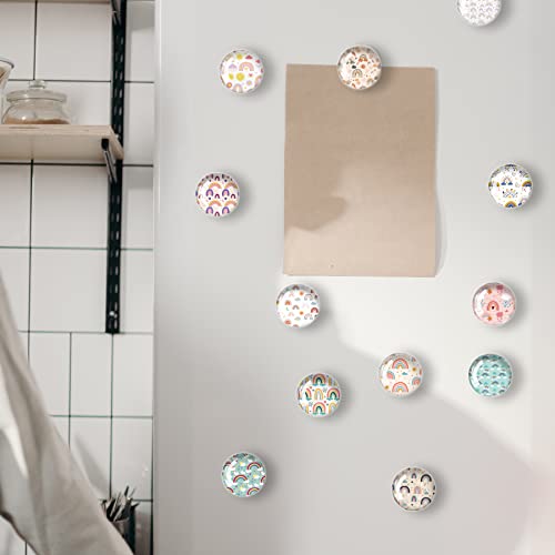 Bamsod 12 Pcs Glass Strong Refrigerator Magnets,Rainbow Pattern Series Magnets Whiteboard Magnets Glass Fridge Magnets For Office Cabinets Round Fridge Stickers Home Kitchen Decor (Rainbow1) #TOP5