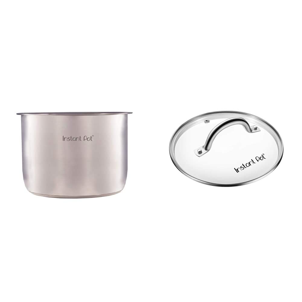 Genuine Instant Pot Stainless Steel Inner Cooking Pot 8 Quart &amp; Genuine Instant Pot Tempered Glass lid, Clear 10 Inch (26 cm) 8 Quart