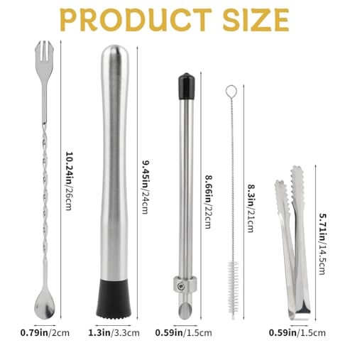 7PCS Straw Hole Puncher Set,2pcs Straw Puncher for Lemonade Plastic Lids Cups,& Cocktail Muddler Muddler,Mixing Rod Spoon,Ice Tweezers,2pcs Brush,for Lemonade Stands Supplies