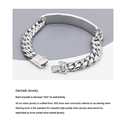 Meilanduo Solid 925 Sterling Silver Miami Cuban Link Chain Bar Bracelet 10Mm Thick For Men Boys 10 Inch / 25 Cm #TOP5