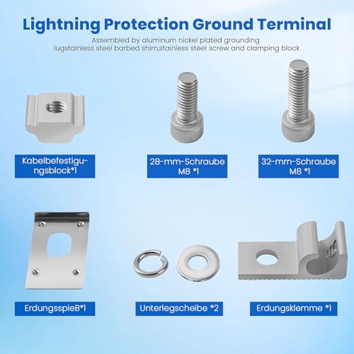 10 Stück Solarpanel Erdungsclips,Erdungsklemme für PV Modul,Aluminium Solarmodul Boden Erdung Lug Standard,Befestigungen Erdungsösen Photovoltaik-Unterstützung Solar Montage System