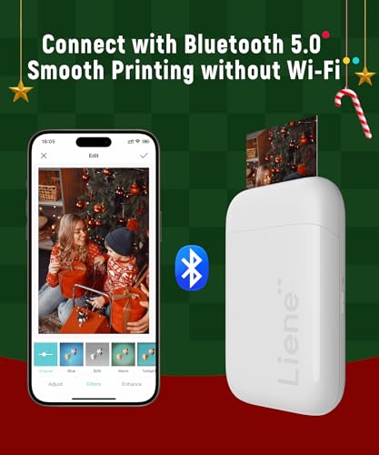 undefined Liene 2x3” Photo Printer, Mini Instant Portable Color Mono Picture Printer Bundle 50 Zink Adhesive Paper, Bluetooth 5.0, Compatible w/iOS & Android, Small Phone Sticker for iPhone, Smartphone, White の商品画像 5