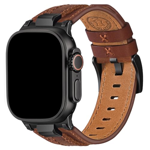 Image of Wristitani Leather Bands Compatible with Apple Watch Band 49mm 46mm 45mm 44mm for Men, Metal Connector & Genuine Leather Straps for iWatch Ultra3 /2 /1 SE3 /2 /1 Series 11 10 9 8 7 6 5 4 [NO Watch and Case]