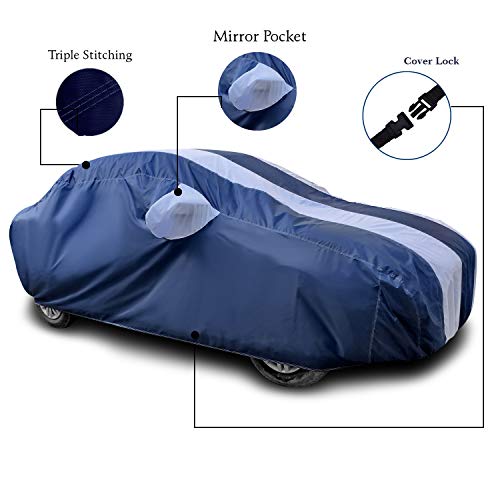 Image of PURPLEHEART Car Body Cover Compatible with F-Pace with Mirror Pocket Triple Stitched Bottom Elastic Water Resistant UV Protection & Dustproof Car Cover-Blue & White