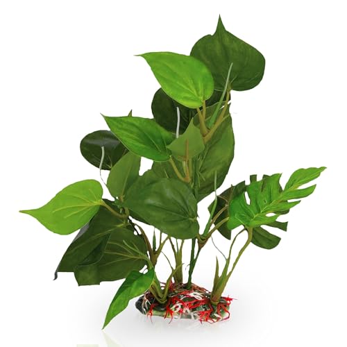 SunGrow Plastic Leaf Plant, Heavy-Duty Ceramic Base, Hiding Spot for Fish, Betta, Angelfish, Gold...