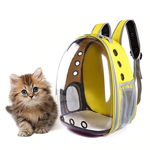 POPETPOP Sac à dos portable pour animal domestique chat chien chiot bulle 360 degrés Transparent capsule sac à dos (jaune)
