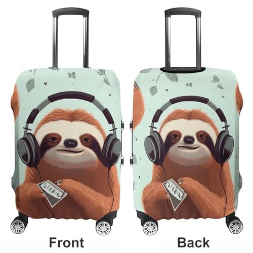 Funny Cute Animal Sloth Music Travel Luggage Cover Anti-scratch Suitcase Cover Elastic Suitcase Protective Cover Fits 19-32 Inch Luggage XL3