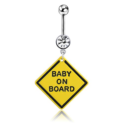 AKOAK Yellow “Baby On Board” BioFlex Pregnancy Navel Dangle Belly