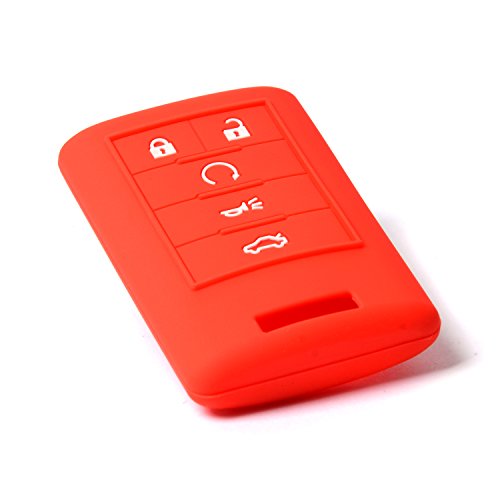 Velsman Smart Key Fob Silicone Case Cover Protector Holder Compatible With Cadillac Ats Cts Dts Sts Xts Srx Escalade, 2014-Up C7 Corvette - With Wrist Strap (Red) #TOP1