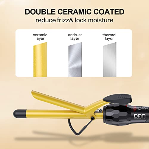 Dan Technology 5/8 Inch Tourmaline Ceramic Hair Curling Iron 0.6 Inch Curling Wand With Lcd Screen, For Hairdressing Beauty School, Hair Salon, Fast Heating, 60 Min Auto Off (Gold Black) #TOP2