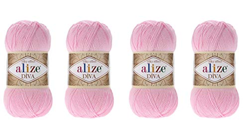 Image of 4 Balls Hand Knitting Yarn 100% Microfiber Acrylic Yarn Alize Diva Silk Effect Thread Crochet Art Lace Craft Lot of 4 skeins 400gr 1532yds (291)