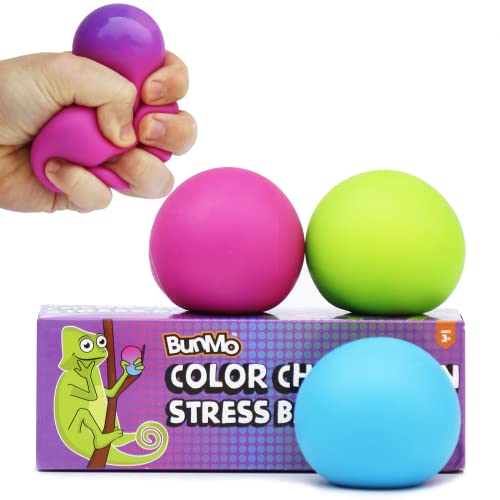 BunMo Stress Balls - Color Changing Stress Balls for Kids. Durable Stress Ball from Thick Casting. Squishy Ball Makes Fun Stress Balls Fidget Toys, Squishy Balls Fidget Toys.