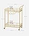 VASAGLE Servierwagen, Rollwagen, Gläserhalter, 2 verspiegelte Glasablagen, Barwagen, Weinwagen, für Küche, Esszimmer, Bar, goldfarben LRC092A62