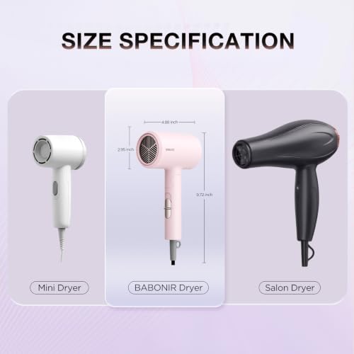Image of BABONIR 1875W Hair Dryer with Diffuser, Ionic Foldable Blow Dryer | Fast Drying for Frizzy, Curly & All Hair Types, 3 Heat & 2 Speed, Concentrator & Diffuser, Compact for Home, Women