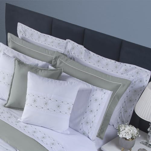 Kit Edredom King Bordado Algodão Damasco 11 Peças - Super Macio - com Almofada - Lindo Bordado (King