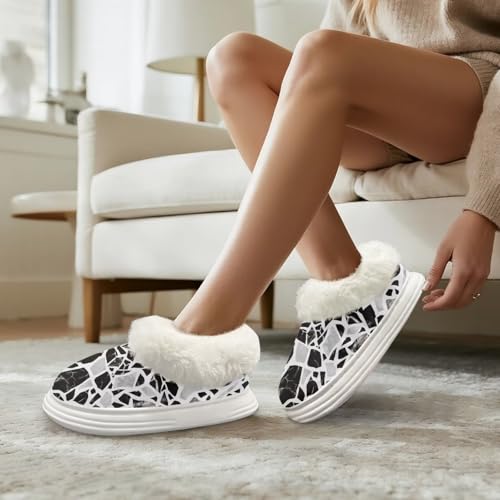 GIFTPUZZ Slippers Fuzzy House Slippers for Women Comfy Slip-on House Shoes with Warm Faux Fur Collar Size 5.5-12.54