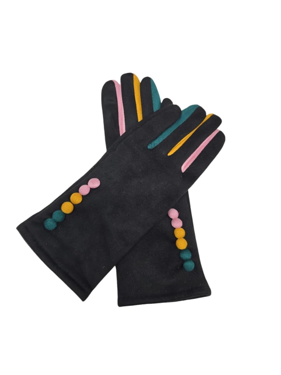 A2zukfashion Women's Black New Fleece Cosy Gloves Buttons Pattern Winter Warm Touch Screen Glove Uk