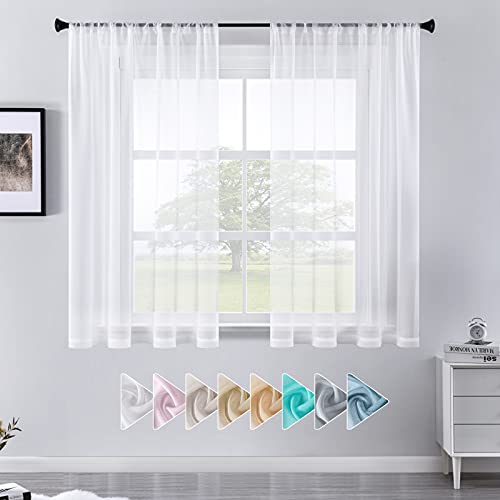 CUTEWIND 2 Pièces Rideau Voilage Blanc Semi-Transparent Rideaux 140×137cm Moderne Voilages Intérieurs Effect Lin Passe Tringle Prêt à Poser Tamisant pour Salon Cuisine Petites FenêTres Chambre Fille