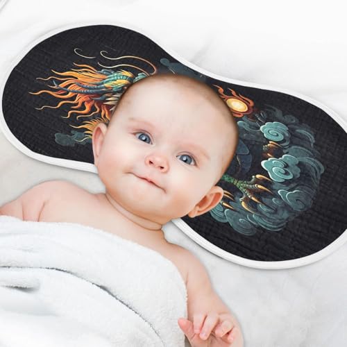 J JOYSAY Chinese Dragon Cloud Dark Baby Burp Cloths for Boys Girls Large 22''x11'' Cotton 4 Layer Large Burp Cloths for Babies one sizex44