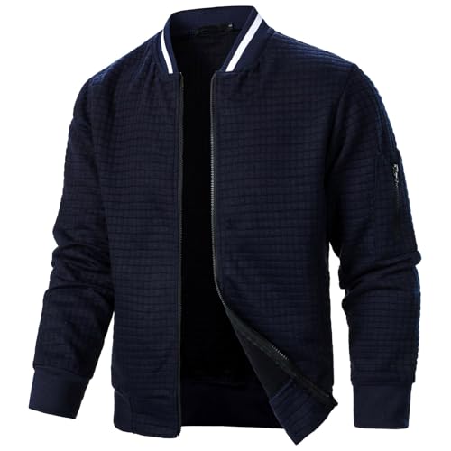 Generisch Chaqueta de manga larga de color sólido y de invierno para hombre, abrigo cuadrado con cremallera a cuadros, marine, 3XL