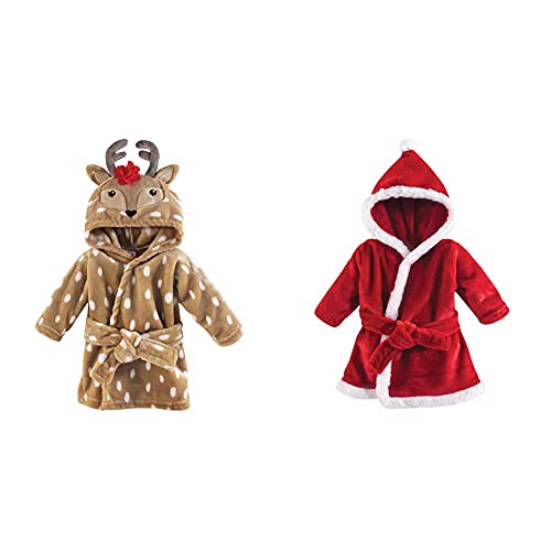 Hudson Baby Girl Plush Animal Face Bathrobe 2-Pack, Reindeer Santa