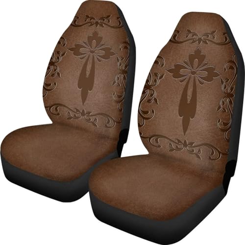 Housses de siège de voiture avant 52x138cm lavables motif croix brune pour SUV et berlines