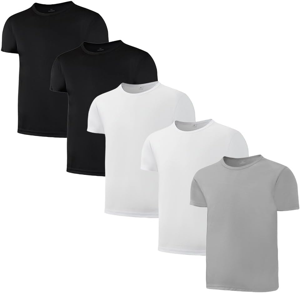 5 Pack Quick Dry Boys T Shirts Mesh Athletic Kids Shirts for Teen Age 4-15 | Short Sleeve Boys Shirts,Moisture Wicking Shirts for Boys,Crew Neck Kids TShirts,Performance Youth Shirts