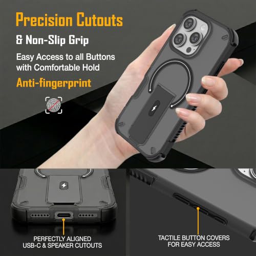 Image of ZAP CASE Matte Kickstand Case for iPhone 16 Pro | Magsafe Compatible | Premium Polycarbonate Back + Flexible TPU Bumper | Foldable Stand | Military-Grade Drop Protection | Anti-Fingerprint | Black