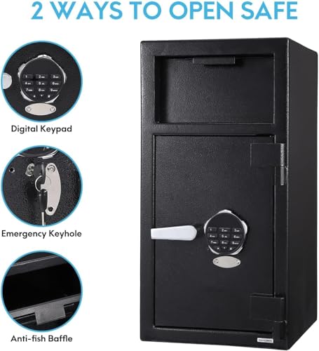 Image of Heavy-Duty 3.5 Cu.Ft Depository Safe | Digital Keypad & Drop Slot for Cash /Documents | 27 inch x 15.7 inch x 13.8 inch Business Security Box (Black)