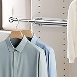 Supforce Valet Rod for Closet Pull Out, Retractable Slide Out Valet Rod Closet Organization, 12' Aluminum Valet Clothing Hanger Rods Perfect for Suits, Dresses & Freshly Pressed Clothes