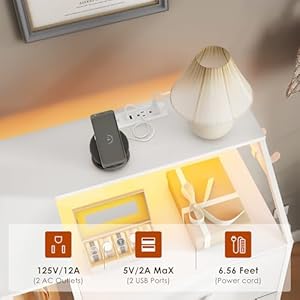 Dresser with Charging Station & LED Lights, Dresser for Bedroom with 4 Drawers, Fabric Chest of Drawers with Clothes Rack, Storage Drawer for Bedroom, Living Room, Entryway, White Dresser with Charging Station LED Lights Dresser for Bedroom with 4 Drawers Fabric Chest of Drawers with Clothes Rack Storage Drawer for Bedroom Living Room Entryway White