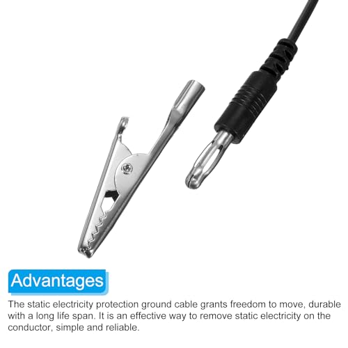 Image of MECCANIXITY ESD Grounding Cable Cord with Alligator Clip 180cm /70.87 Inch Long,Anti-Static Ground Wire Cable Clip for Eliminate Conductor Electrostatic, Pack of 5(Black)