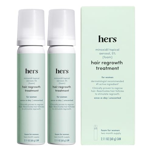 hers Hair Regrowth Treatment - Topical Minoxidil 5% Foam for Women - Extra Strength - Supports Thicker, Fuller Hair - Non-Greasy - Unscented, 2 Pack