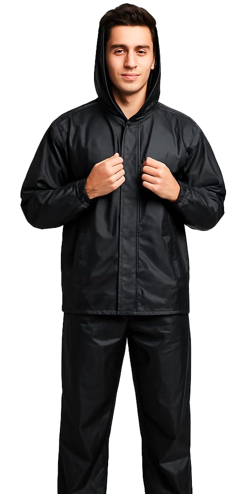 Nephar Men’s Waterproof Hooded Rain Suit – Black Rain Jacket and Pants Set | Lightweight Windproof Raincoat for Outdoor, Bike & Travel (Black,Medium) (IN, Alpha, 2XL, Regular)-picture-26